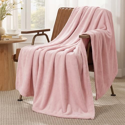 Image of Bedsure GentleSoft Pink Throw Blanket for Couch - 300GSM Soft Cozy Fleece Blankets for Home Decor Gifts, 50x60 Inches