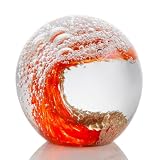 Arikyrist Statuetta in cristallo da 7,5 cm, sfera con onde dell'oceano, fermacarte in vetro soffiato a mano, decorazione per amanti del mare, bolla, ornamento da collezione per ufficio, per donne e
