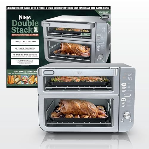 Ninja Air Fryer Toaster Oven Combo | Double Stack XL | 12-in-1 | Fits 4.5 lb Chicken & 6lbs of Wings | Smart Finish Cook 2 Different Meals at Same Time | Countertop Oven | Stainless Steel | DCT601