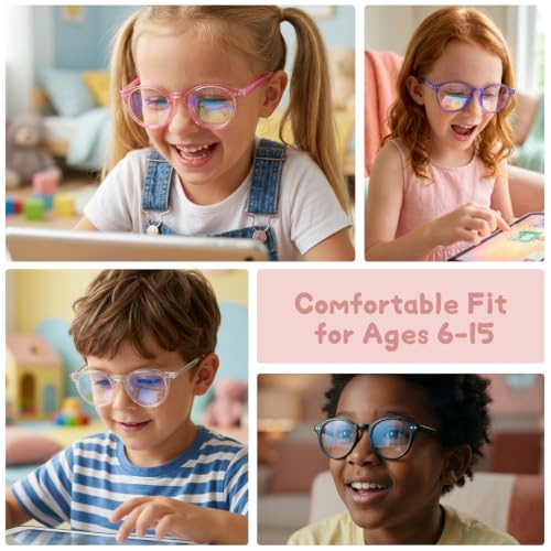 Image of Blue Light Glasses for Kids, 3 Pack Toddler Kids Clear Eye Glasses with UV400 Round, Fake Glasses Age 6-15