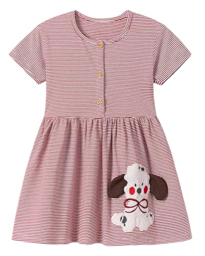 Image of Girls Cotton Long Sleeve Casual Cartoon Appliques Striped Jersey Dresses