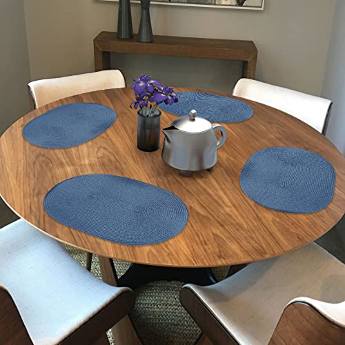 CAIT CHAPMAN HOME COLLECTION Platzdeckchen, oval, geflochten, Polypropylen, Kunststoff, Kopenhagen-Blau, 4 Stück – Ansicht 4