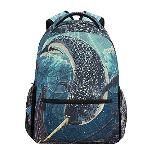 Backpacks Narwhal Painting College School Book Bag Travel Hiking Camping Daypack