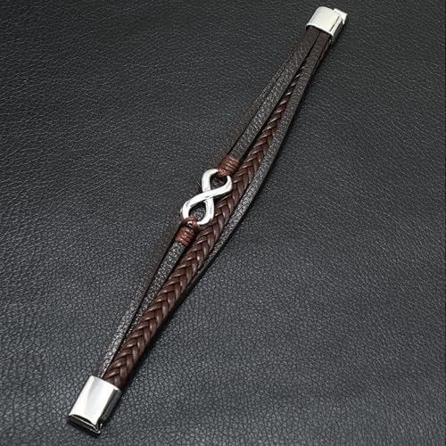 Image of THE MEN THING Leather Bracelet for Men - American Style Genuine Leather Multi-Layer Braided Bracelet with 100% Stainless Steel Magnetic Buckle for Men & Boys (8 inch)
