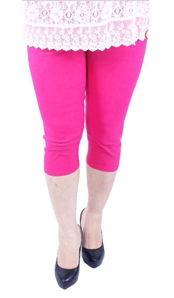 Ladies Plain Cotton Stretch 3/4 Leggings - Multiple Colours and Sizes - Ref. 2191 - pink - XXXL