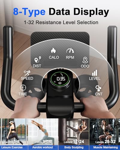 Image of Superun Exercise Bike, Stationary Bikes for Home Gym with 32-Level Magnetic Resistance, 300LBS Capacity Indoor Cycling Bike with Comfortable Seat, LED Display