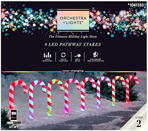 Gemmy Orchestra of Lights 8-Count 181 Multi-Function Color Changing LED Plug-in Outdoor Christmas Candy Cane Lights - New for 2018