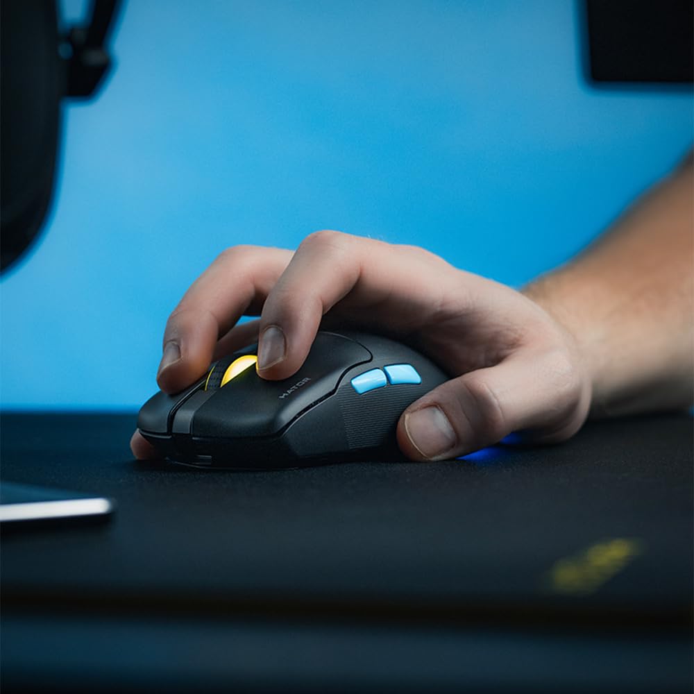 HATOR Pulsar 3 Pro Wireless Ratón Gaming inalámbrico, 65g Ultraligero, PixArt PAW3950, 30000 dpi, Optical Switches 100M, 1000Hz, 2.4GHz/Bluetooth 5.1/USB-C, PTFE Skates, 600mAh, 120h, PC/Mac (Negro)