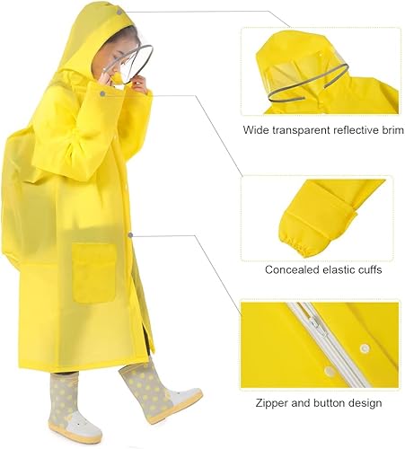 Miniatura 3 de Poncho de lluvia portátil para niños, impermeable reutilizable con capucha y mangas, duradero, ligero para actividades al aire libre