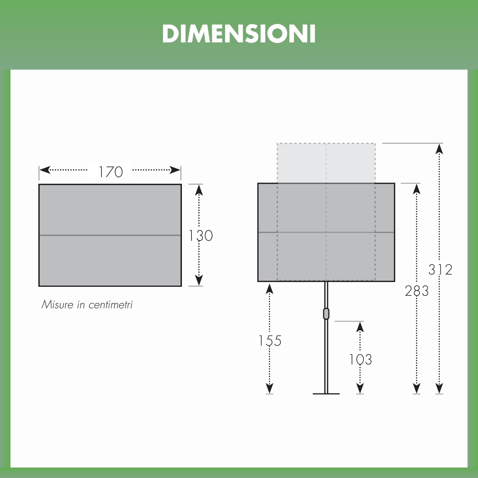 Doppler Schermo da balcone I 170x130cm I Protezione solare per balcone e terrazza I Schermo flessibile per la privacy I Ombrellone rettangolare e ruotabile I Ombrellone da giardino per balcone