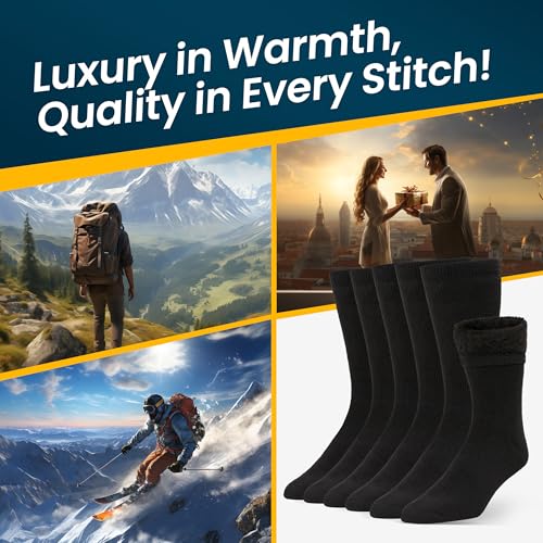 Image of Alvada Mens Merino Wool Crew Socks Thermal and Warm Socks for Winter Work Hiking Running 3 Pairs