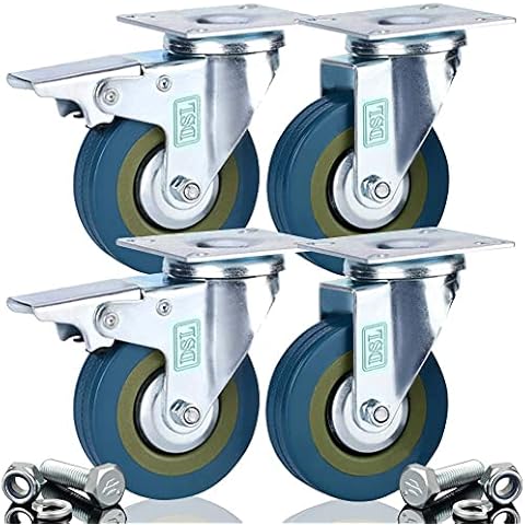 DSL 4 x Heavy Duty 75mm Rubber Swivel Castor Wheel Trolley Furniture Caster 360KG + Free Fitting Cover