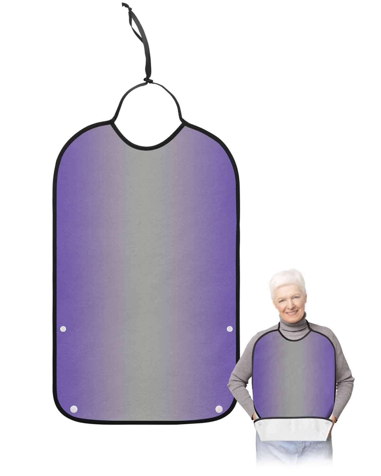 LEOKOTI Purple Grey Ombre Adult Bibs for Eating, Waterproof Bibs with Food Catcher & Adjustable Snap Closure, Modern Gradient Abstract Art Washable Clothing Protectors Adult Bibs for Elderly Women/Men