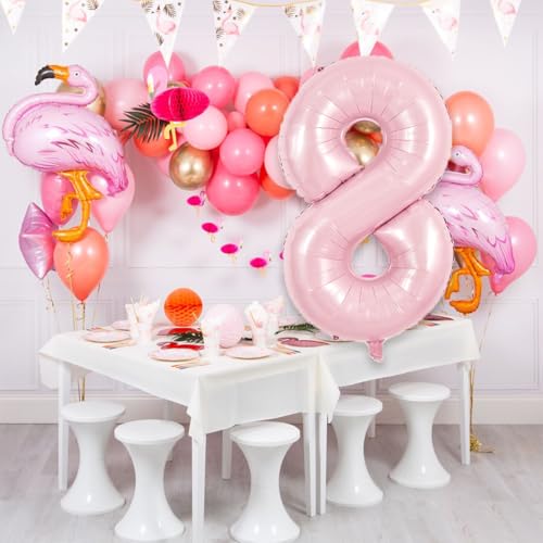 Image of TONIFUL 40 Inch Pastel Pink Number Balloon Balloon Big Pink Digital Balloon for Girl's Birthday Party Wedding Bridal Shower Engagement Anniversary Photo Shoot Supplies(Number 8)
