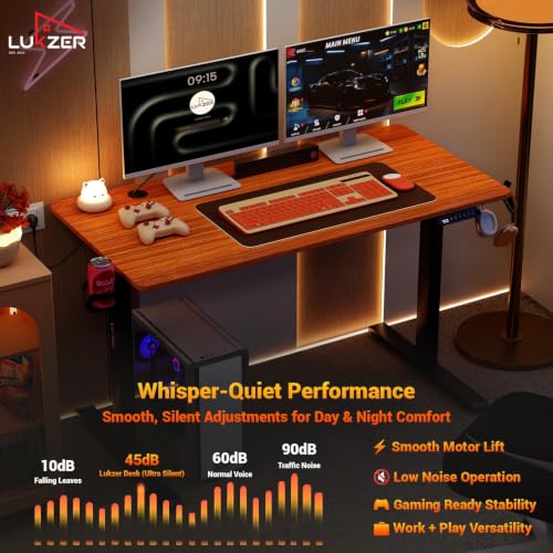 Image of Lukzer Electric Height Adjustable Table with 3 Memory Preset Controller Ergonomic Office Work & Home-Sit Stand Gaming & Study Desk (EST-003 /Black & Oak Brown /1200 x 600 mm) DIY with 3-Year Warranty