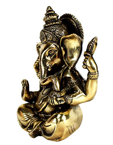 Estatua de Ganesha de 8 pulgadas en latón con acabado antiguo miniatura 7
