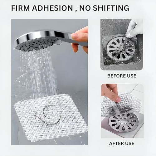 Image of Netfly Large Upgraded Drain Cover Hair Catcher Disposable Waterproof Drain Guard Mesh Stickers Drainage Jali Shower Drain Cover for Bathroom Floor Sink Bathtub (4 Inch x 4 Inch) (Pack of 80)