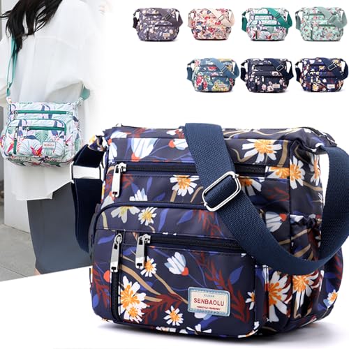 Image of Crossbody Bag for Women Nylon Multi pockets Shoulder Bag Waterproof Floral Messenger Satchel Purses and Handbags