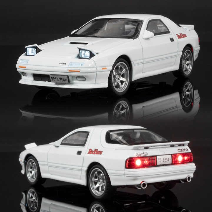 Image of Invite Enterprise 1:32 Mazda RX7 Initial D Miniature Diecast RX-7 Toy Car Model Sound & Light Doors Openable Collection Gift for Children Boy Kid-Multicolor