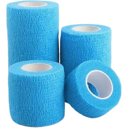 【包帯】自己粘着包帯 伸縮性 通気性 不織布製 家庭用 スポーツ用 弾性包帯テープ くっつく包帯 巻きやすい フィット感持続 肌にやさしい設計 (ライトブルー, 2.5 × 4.5cm 6個入)