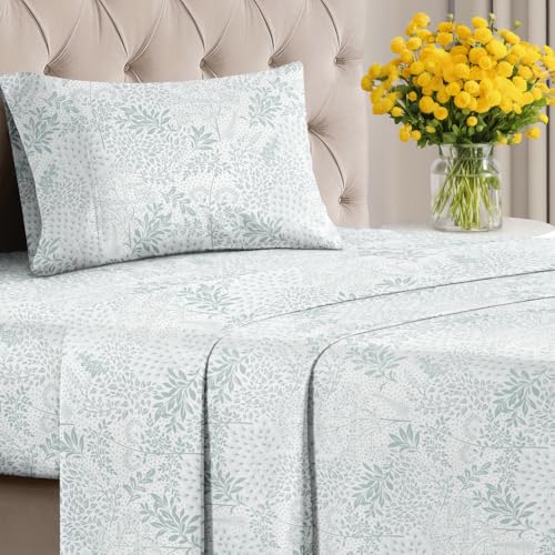 Image of Twin XL 3 Piece Floral Sheet Set - Soft, Breathable & Cooling - Gray Ferns