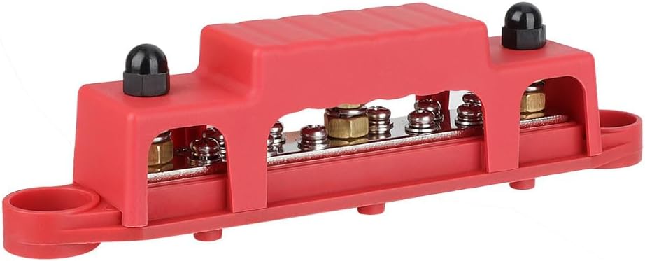 Marine Positive Negative Bus Bar Power Distribution Block 12V Heavy Duty 10 Stud Terminal Block for Camper Car Boat Caravan RV(Red)
