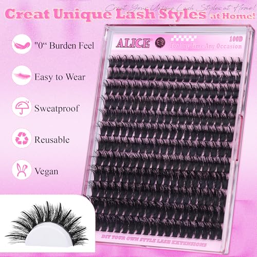 ALICE Lash Clusters Eyelash Clusters - Wispy Volume Eyelash Extensions with Spikes - 228pcs 10-18mm 100D Waterproof Individual Lashes for Dramatic Look and Customizable Styles