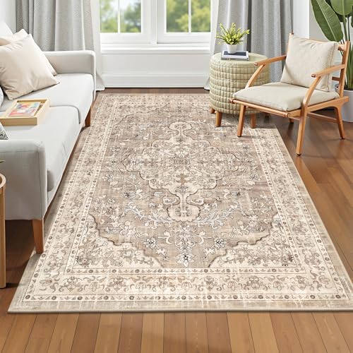 Pauwer Boho Washable Area Rug 4x6 Soft Living Room Bedroom Floor Carpet Mat Indoor Farmhouse Vintage Non Slip Accent Throw Rugs for Entryway Kitchen Dorm Dining Room