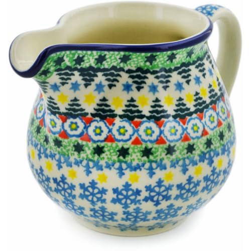 Authentic Polish Pottery Creamer Signature UNIKAT in Christmas Forest Design Handmade in Boles?awiec Poland by Ceramika Artystyczna + Certificate of Authenticity