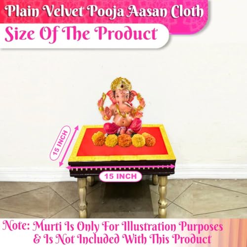 Image of Bhakti Lehar (16 x 16 Inch) Plain Red Velvet Pooja Aasan for God Idol /Chowki Aasan Kapda Cloth for Temple Shelf Home Mandir, Ganesh Baithak and God Idol Sitting - Pack of 2