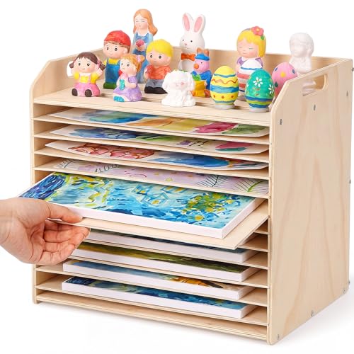 Hoteam Wooden Art Drying Rack with 12 Removable Shelves Canvas Art Paint Drying Rack Wood Tabletop Artwork Display Storage Racks for Home Artwork Studio Craft Room