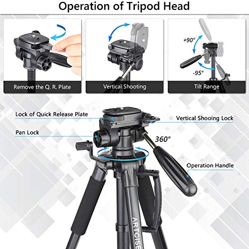 63” Camera Tripod Lightweight Travel Tripod Aluminum Tripod with 2 Quick Release Plates and Phone Holder Mount for DSLR Camera, Cellphone, Canon, Nikon, Sony, etc and DV Video 63” Camera Tripod Lightweight Travel Tripod Aluminum Tripod with 2 Quick Release Plates and Phone Holder Mount for DSLR Camera, Cellphone, Canon, Nikon, Sony, etc and DV Video