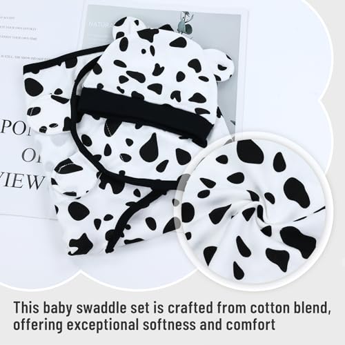 Image of Cinaci 2 Pieces Adjustable Soft Cotton Baby Swaddle Sleep Sacks Hats Newborn Nursery Caps Beanies Bonnets Swaddle Blanket Wraps for Baby Girls Boys Infants Newborns (2PCS S14)