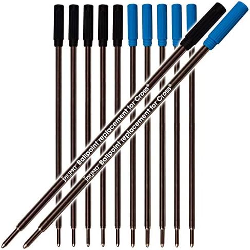 Jaymo Replacement for Cross 8513/8511 - Measures 4.563 in / 116 mm Long - Ballpoint Pen Refill - 6 Black + 6 Blue