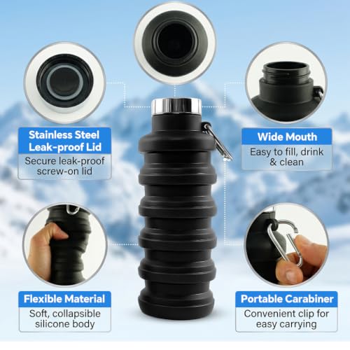 Image of PROBEROS Collapsible Silicone Squeeze Water Bottle Leak Proof Hiking