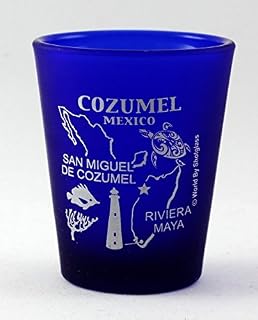 World By Shotglass Cozumel Mexico Cobalt Blue Frosted Shot Glass