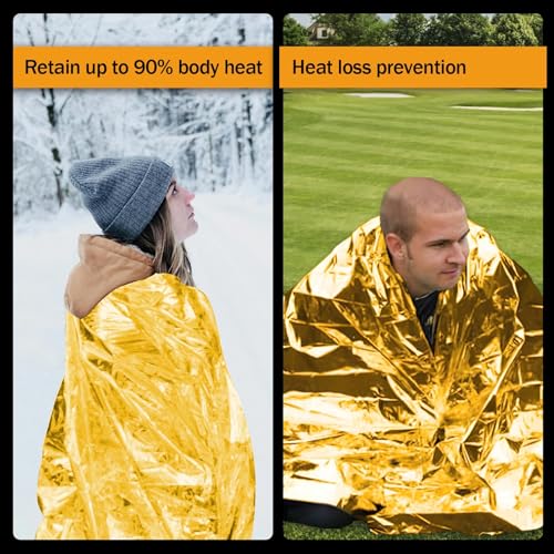 Image of 50 Pack Emergency Mylar Thermal Blankets - 82 inchx62 inch Waterproof Heat Reflective Blankets, Bulk Rescue Blanket for Survival, Camping, Marathons, Bug Out Bag, First Aid, Golden