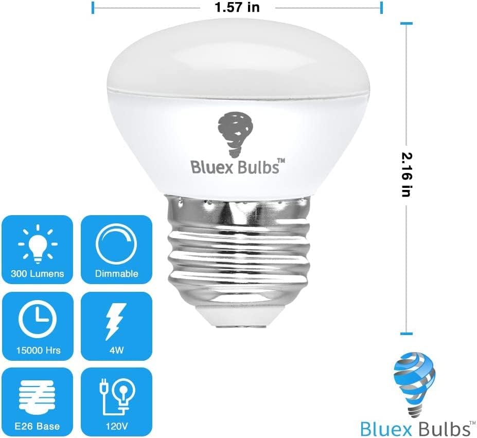 Miniatura 2 de Paquete de 4 bombillas LED R14 de 4 W, base E26, mini reflector, bombilla regulable, 5000 K, equivalente a 40 W, mini bombillas, bombillas cortas,