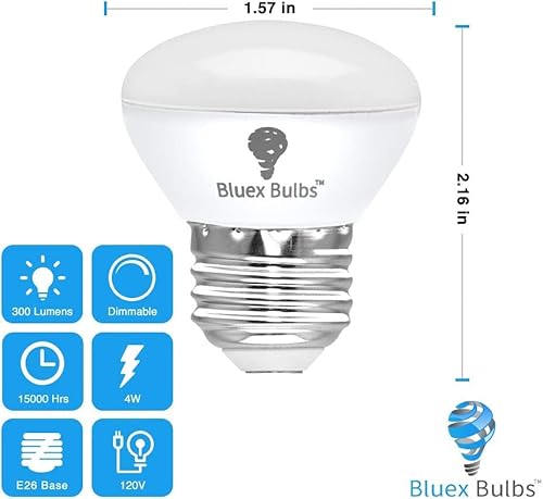 4 Pack R14 Led Bulb 4W E26 Base Mini Reflector Floodlight Light Bulb Dimmable 5000K Daylight - 40W Equivalent - Mini Light Bulbs, Short Light Bulbs, Curio Cabinet Light Bulb, R14 Bulb Flood Light #TOP1