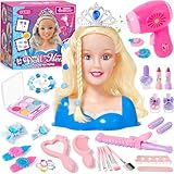 SVMK Hair Styling Doll Head Makeup for Girls Toys Kids Practice Pretend Play Beauty Set with Hairdryer Curling Iron Crown Brushes Comb Accessories Birthday Gifts for Girls 3 4 5 6+ Years Old Christmas