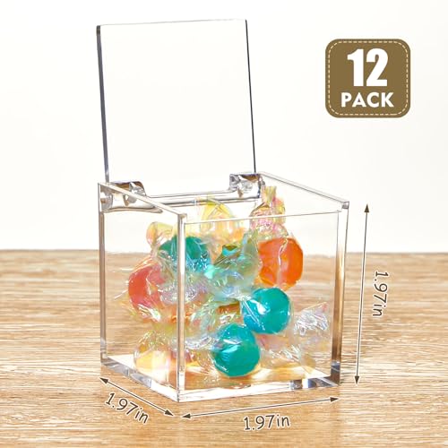 Image of Juexica 12 Pcs Clear Acrylic Boxes with Lid,Flip Style,1.97 x 1.97 x 1.97 | Clear Plastic Boxes with Lids for Organizing and Displaying Jewelry, Candy, Crystals, Crafts, Party Favors and Collectibles