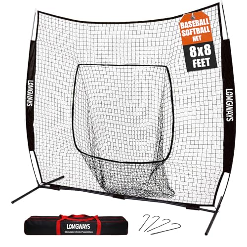 Image of 7x7ft /8x8ft Baseball Softball Net with Steel Frame for Batting, Hitting, Pitching, Portable Baseball Batting Net with Carry Bag, Great for All Levels