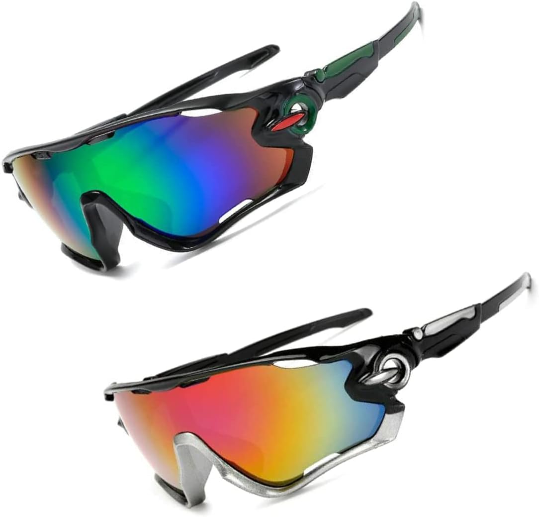 NALACAL Cycling Sunglasses, UV Protection Sports Sunglasses for Men and Women, Cycling Glasses for Running Driving Golf Fishing Outdoor Activities (2 Pieces)