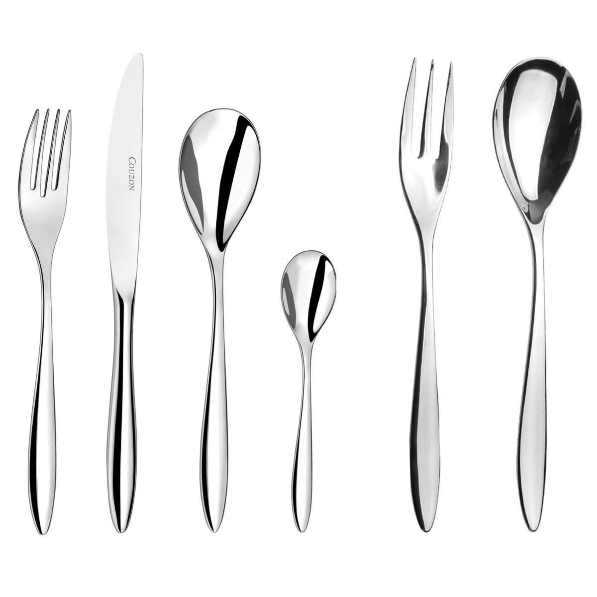 COUZON - Ménagère 50 couverts de table en coffre bois pour 12 personnes - Epsilon - Acier inoxydable 18/​10, Finition Miroir, Epaisseur 3 mm - Inox