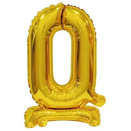 NEU Folienballon Geburtstagszahl Luft & Helium Mini Zahl 0 mit Standfuß Gold, ca. 38 cm