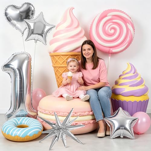 Image of TONIFUL 1st Birthday Balloons Kit 40Inch Silver Large Number 1 Foil Balloon
