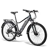 bicicleta electrica hibrida mujer Antideslizante, amortiguador de golpes, seguro: la bicicleta eléctrica adopta el diseño de frenos de doble disco, especialmente equipado con una horquilla de suspensión profesional. Al conducir en carreteras desiguales, la suspensión delantera proporciona amortiguación suave y amortiguación. También está equipado con asientos ajustables, un manillar ergonómico, resistente al desgaste JIANDA 27.5 '' x 2.1 neumáticos antideslizantes y faros delanteros adaptables brillantes que se pueden utilizar para viajes nocturnos.