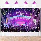 Avezano Karaoke Party Decorations Karaoke Backdrop Music Happy Birthday Party Banner Guitar Rock and Roll Birthday Photography Background for Kids Adults 70.8x43.3