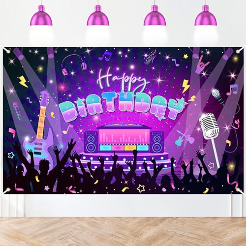 Avezano Karaoke Party Decorations Karaoke Backdrop Music Happy Birthday Party Banner Guitar Rock and Roll Birthday Photography Background for Kids Adults 70.8x43.3