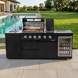 85-Inch Modular Outdoor Kitchen Island Grill Combo, Premium 304 Marine Grade Stainless Steel 72,000 BTU 4-Burner Gas BBQ Station with Outdoor Refrigerator, Stainless Steel Sink, Granite Countertop